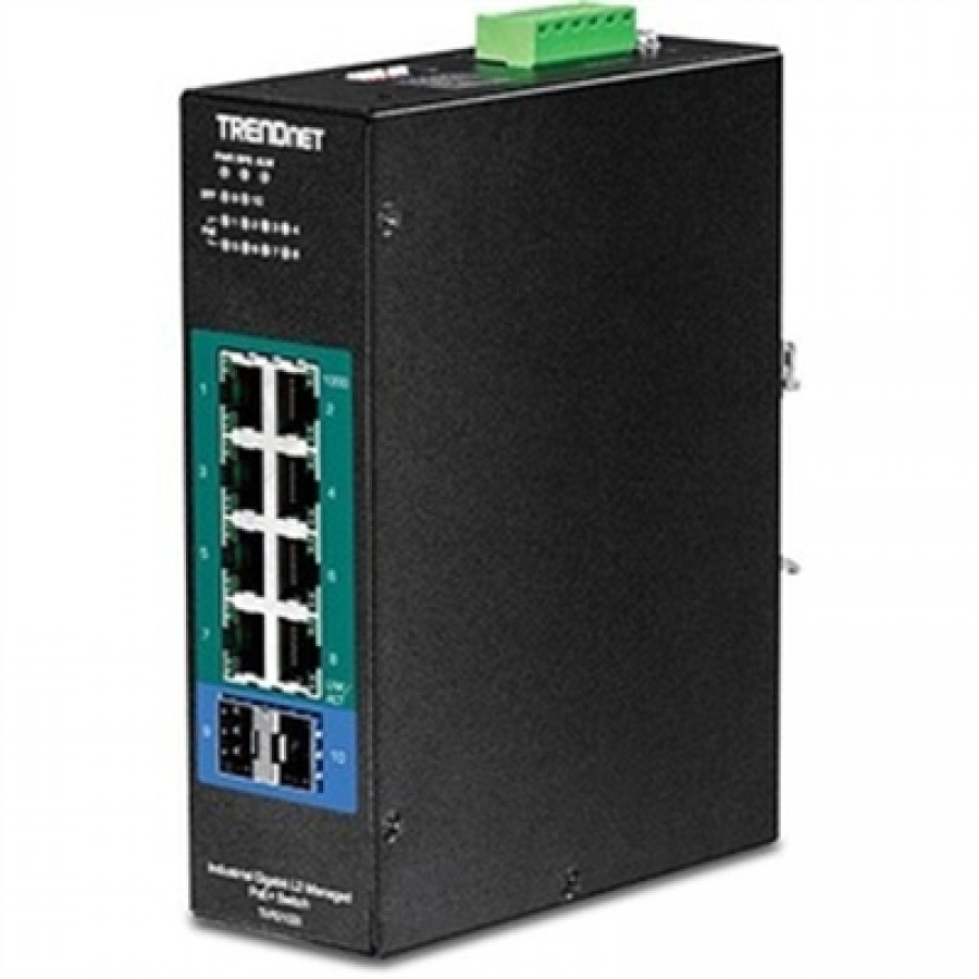 TRENDnet 10-Port Industrial Gigabit L2 Managed PoE+ DIN-Rail Switch 24-57V