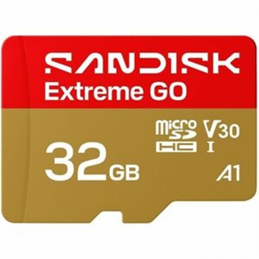 32GB* SANDISK Extreme GO microSDHC UHS-I Card Up to 100MB/s** read speed and 60MB/s** write speed 5K video***