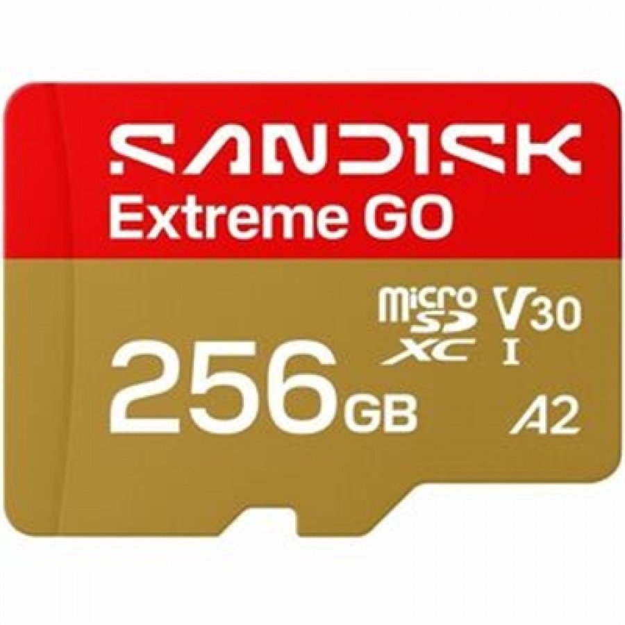 256GB* SANDISK Extreme GO microSDXC UHS-I Card Up to 240MB/s** read speed and 160MB/s** write speed 5K video***