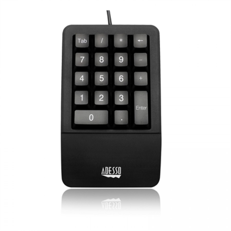 Adesso Inc. Ergo Spillproof Numeric Keypad made from antimicrobial material with full wrist support for ergonomic comfort