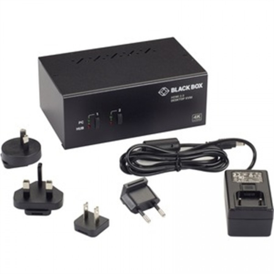 Black Box Corporation KVM Switch 2Port DualMonitor HDMI 4K 60Hz USB 3.0 Hub Audio