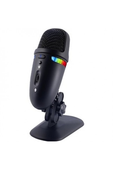 Cyber Acoustics Dual polar pattern options 9 color lighting feature mute/power switch. Adjustable angle desk stand headphone out jack