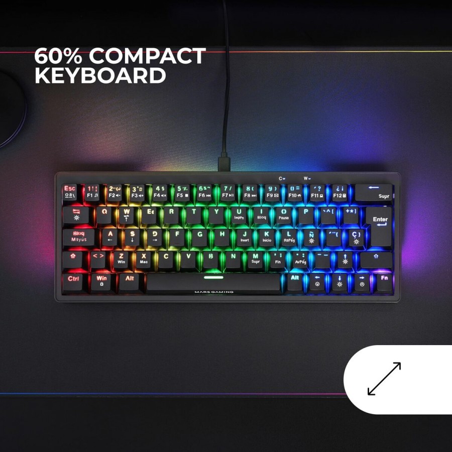 Gaming Keyboard Mars Gaming MKMINIPROBES Black Qwerty US